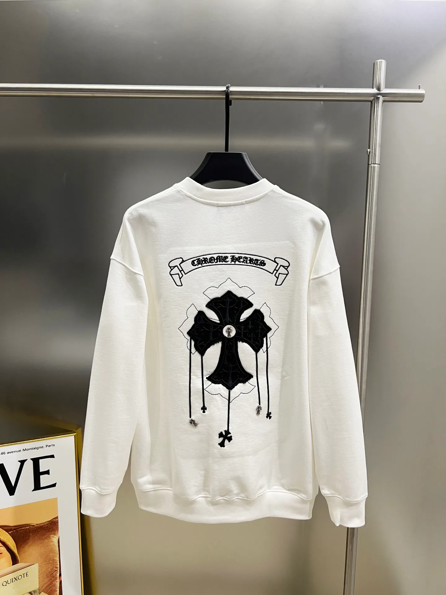 🅿️310 CH Cro 2025 autumn and winter new style, customized 430g double yarn plain fabric, round neck long-sleeved sweatshirt, cross three-dimensional embroidery technology + cross patch hardware, the real thing is great🔥Same style for men and women, loose version, size S M L XL XXL five sizes black white